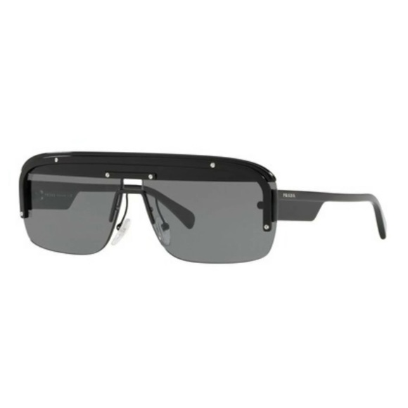 $400 Prada Modified Aviator Sunglasses Black Frame Gray Smoke Lens 145mm Temple main image 12